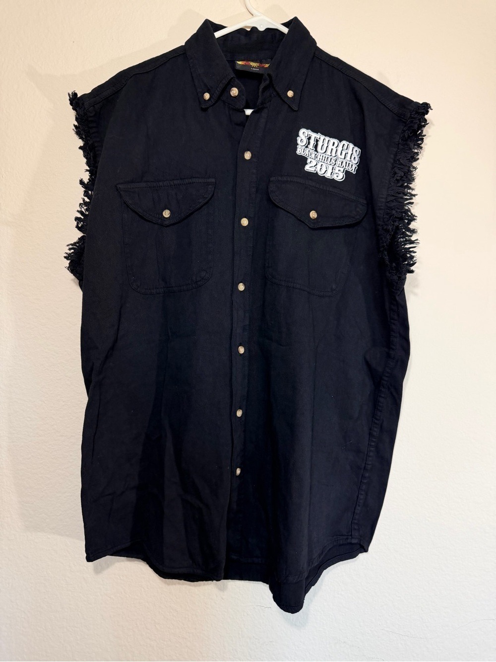 Sleeveless Black Button-Down Workshirt with Chest Logo
